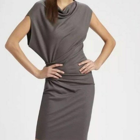 HELMUT LANG SONAR WOOL ASYMMETRICAL DRAPED BODY CON  DRESS  M - Picture 7 of 7